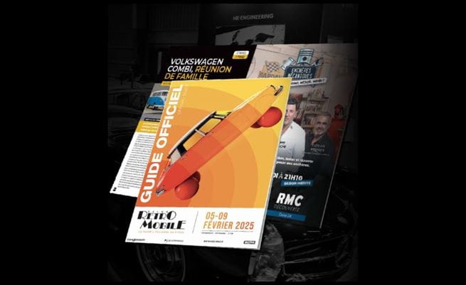 Official guide to Rétromobile 2026 on a black background