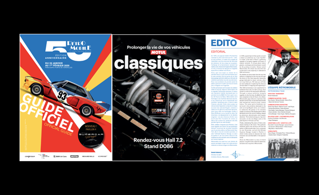 Official guide to Rétromobile 2026 on a black background